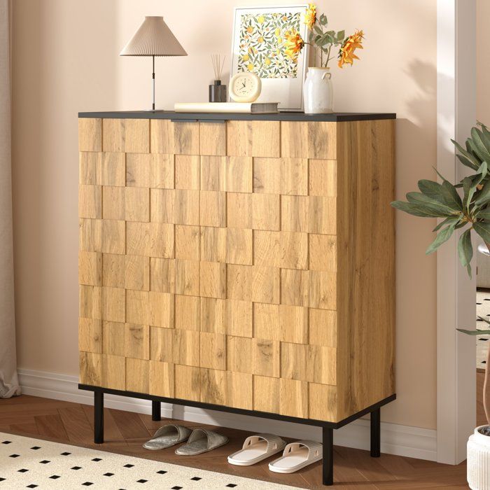 Meuble à Chaussures en mosaïque Armoire à Chaussures à 4 Niveaux étagères réglables pour Entrée Couloir80x35x91.5cmaspect bois
