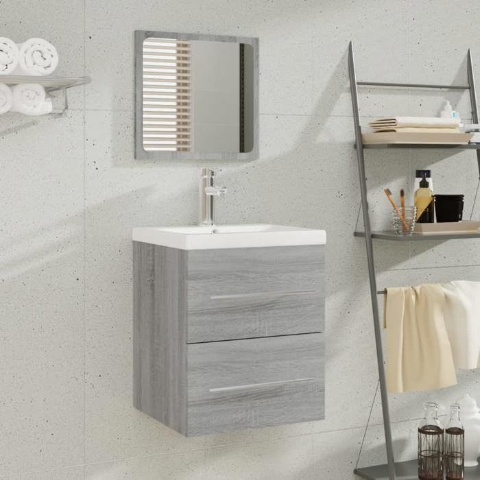 Meuble WC Magnifique - Gris Meuble lavabo avec bassin intégré Sonoma gris Bois dingénierie - Pour maquillage CL5007205