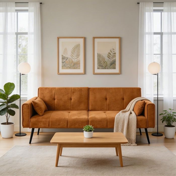 Canapé-lit futon - W3607P - Velours côtelé jaune - 3 places 175x71x71 cm - Rembourrage mousse HR
