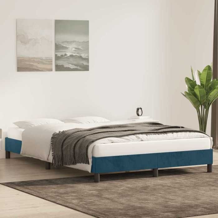 Structure de lit - sans matelas - bleu foncé 160x210 cm velours - pour adulte/enfant I4X175