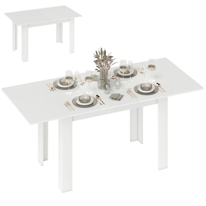 Table à manger extensible - HOMCOM - rectangulaire - pour 6-8 personnes - MDF - 140-180 x 80 cm - blanc