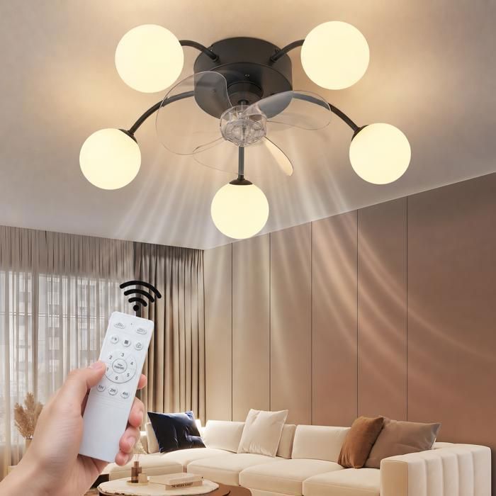 Ventilateur de plafond avec lumière NETTLIFE moteur DC silencieux 6 vitesses télécommande plafonnier moderne pour salon chambre