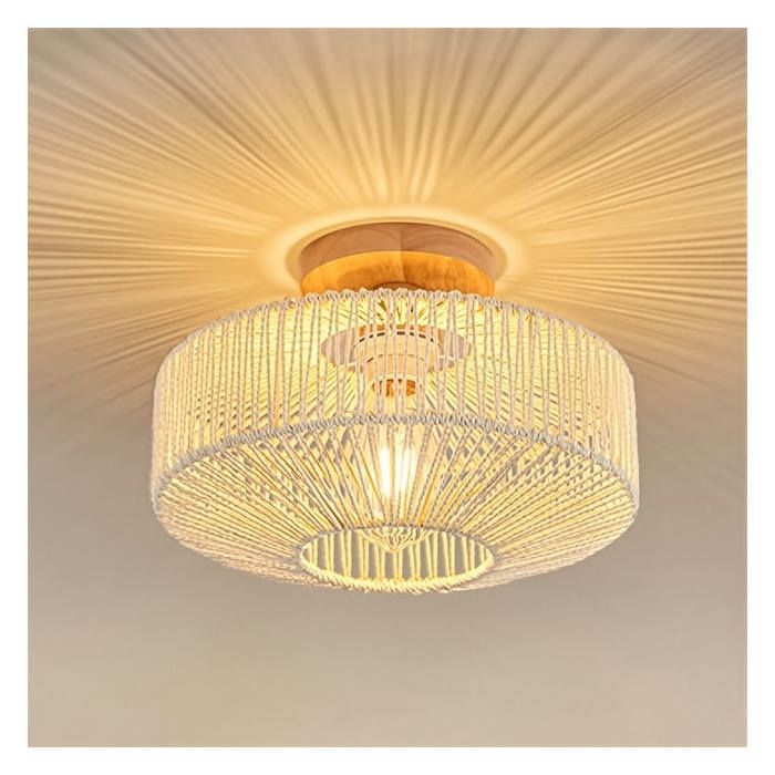 Plafonnier bohème en rotin tressé – Mini lustre tressé pour chambre couloir entrée salle de bain chambre denfant 30 x 22 cm