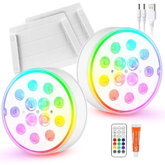 Lampes LED submersibles rechargeables pour piscine 2 lampes IP68 16 couleurs RVB avec télécommande idéales pour piscines et a