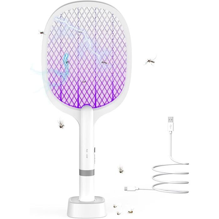 Raquette Electrique Insectes 5000V 2000mAh Raquette-Anti Moustique USB C Rechargeable Raquett e Anti Mouche avec Base 1PS