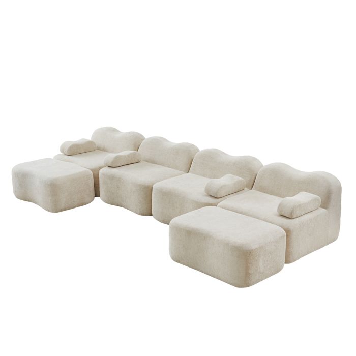 Canapé compressé dangle modulaire -canapé-lit convertible en forme de U 4 places - coussin de siège profond salon beige