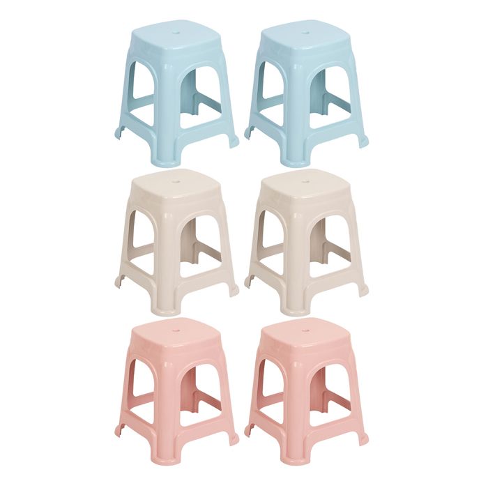 Lot de 6 Tabourets empilables en plastique (2 roses 2 bleu clair 2 kaki) flexibles pour salle de classe et intérieur-extérieur