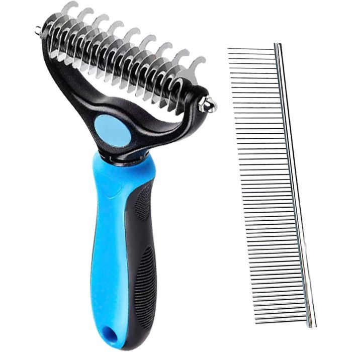 Peigne Démêloir Chat Chien Brosse Acier Ergonomique Double Rangée Dents Denses Pour Nœuds Poils Toilettage