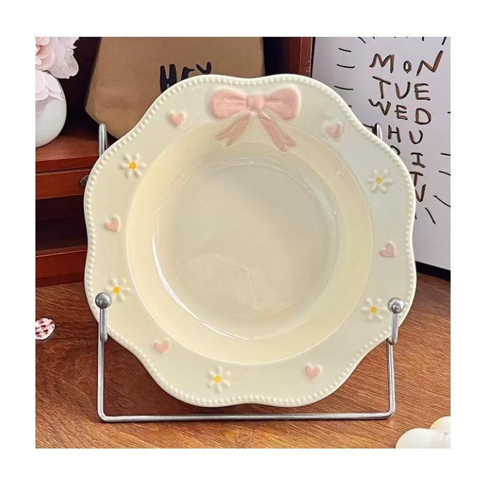 Assiette plate à nœud rose pour service de table vaisselle