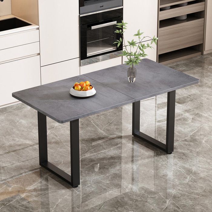 Table à Manger Rectangulaire Style Industriel Pieds en Fer Design Simple et Moderne Couleur Grise pour Salle à Manger ou Salon