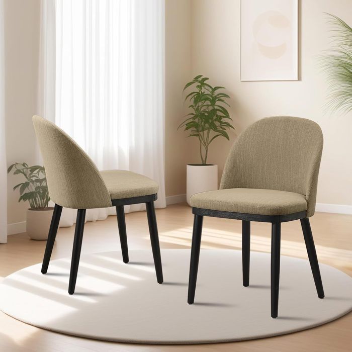Lot de 2 Chaises de Salle à MangerAssise Rembourrée et Pieds en BoisStyle Scandinavedossier semi-circulairelin de chameau