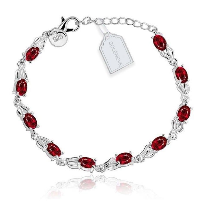 Bracelet femme argent chaîne en or - Jucnuz - blanc plaqué argent925 charms zirconium rouge rond bijoux cadeau longueur ajustable