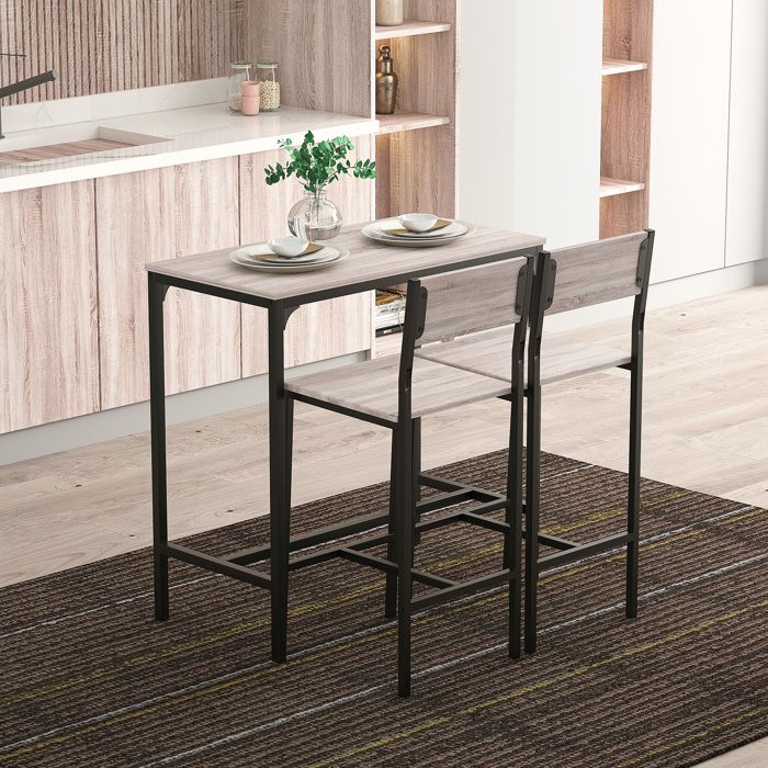 Table à manger extensible en bois naturel avec 2 chaises à dossier pour cuisine et salle à manger