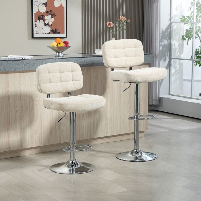 Tabourets de bar avec dossier hauteur réglable et repose-pieds cadre en acier beige
