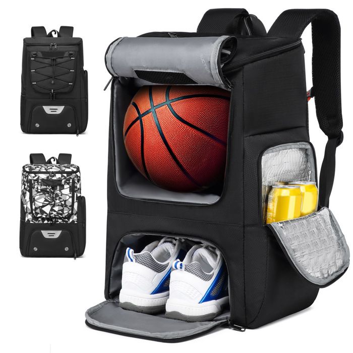 Noir Sac sport multifonction rangement basket chaussures poche gourde bretelles aérées