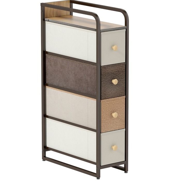 Commode étroite de rangement 4 tiroirs 47 x 20 x 84 5 cm tiroirs en tissu non tissé structure en acier multicolore