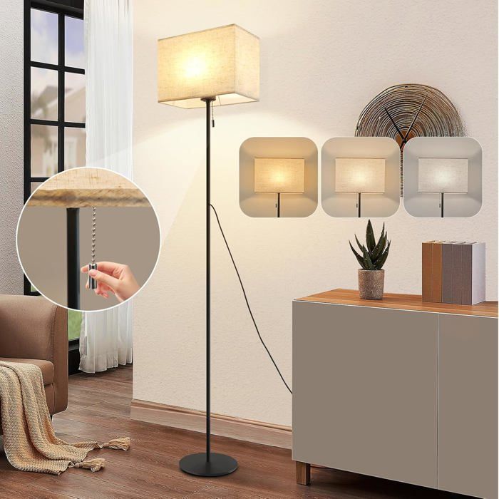 Lampe Sur Pied Pour Salon Style Vintage Avec LED Dimmable 134cm Interrupteur À Corde Pour Chambre