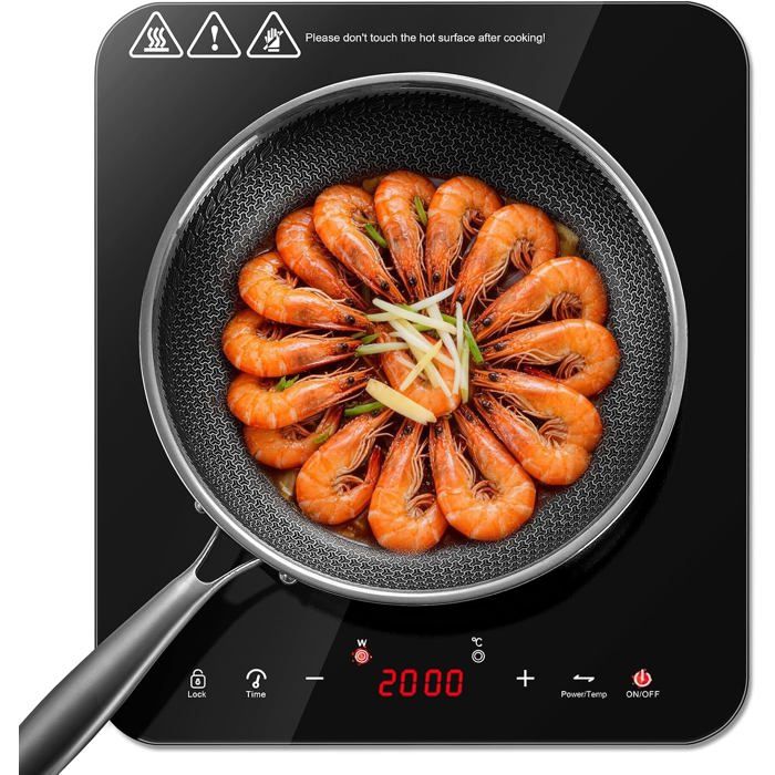 Plaque induction portable 2000 W 10 niveaux puissance commande tactile sécurité enfant verre céramique 1 feu cuisine nomade Plaque induction portable 2000 W 10 niveaux puissance commande tactile sécurité enfant verre céramique 1 feu cuisine nomade