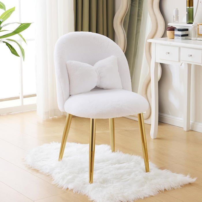Fauteuil salon ergonomique sans accoudoirs dossier incurvé tissu peluche teddy structure 55 x 48 x 78 5 cm blanc jusquà 136 kg