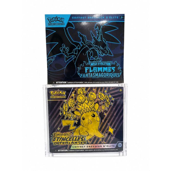 2 Coffrets Dresseur d’Élite Pokémon – Flamme Fantasmagorique + Étincelles Déferlantes – ETB