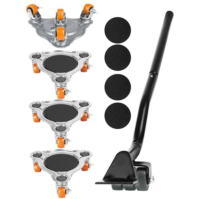 Kit Déplace Meubles Lourd avec 4 roulettes pour Meubles et 1 Levier Leve Meuble sans Effort- Charge 400 KGRoues Pivotantes à 360°