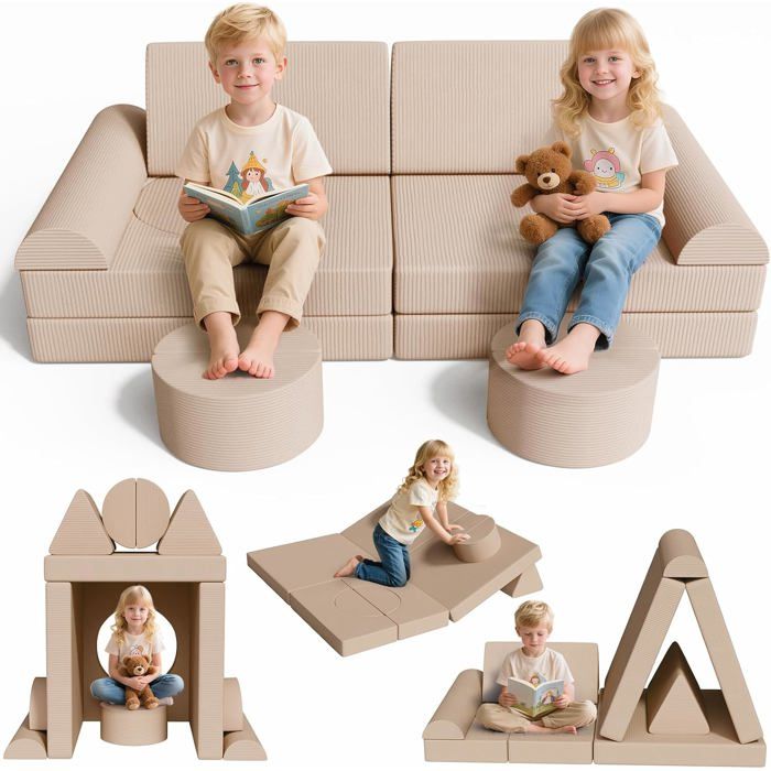 Canape Enfant Convertible Canapé Modulaire en Velours Côtelé Canapé pour Enfants avec 14PCS Module pour Chambre dEnfant