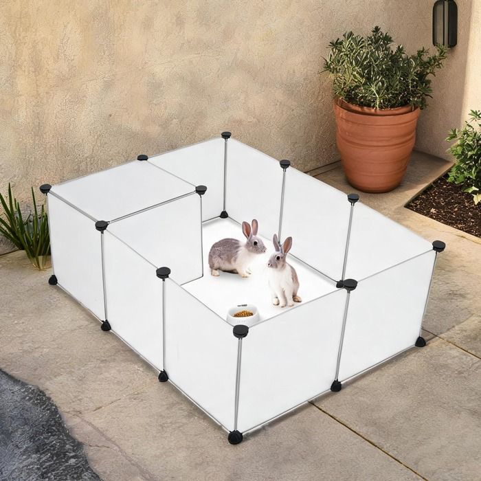 Parc pour animaux en plastique blanc et métal extensible pour rongeurs 71 x 142 - White Panels ABS connectors PP Plastic Panel