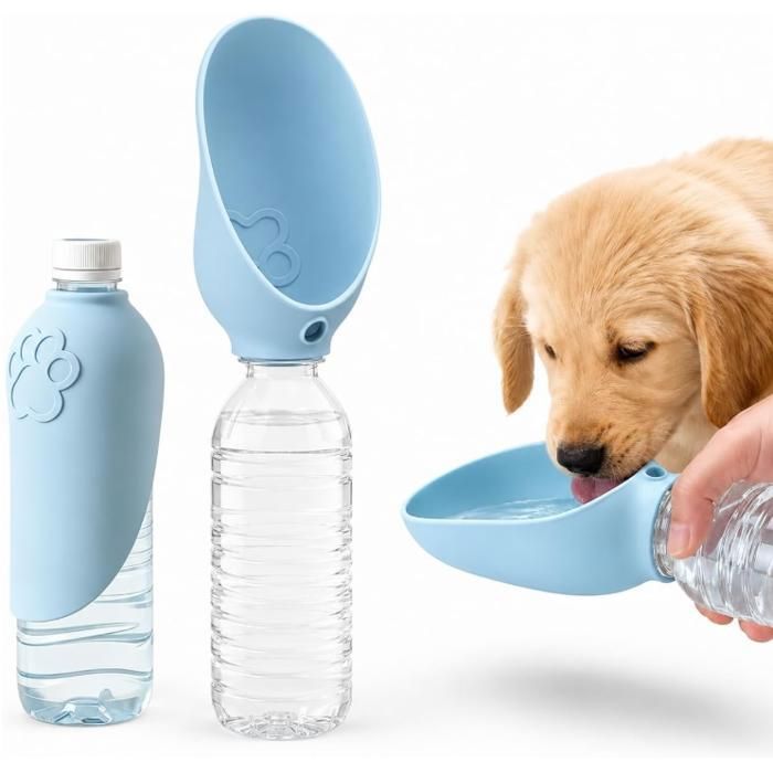 Silicone Abreuvoir Intégré pour Gourde Chien Accessoire Chien Gamelle pour Chien et Chat Léger Protable Voyage Bol pour (Bleu)