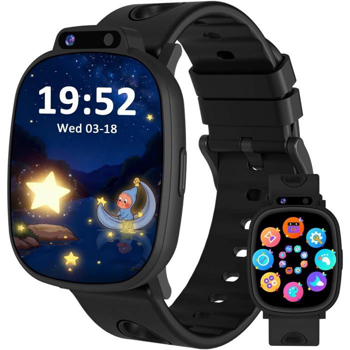 Montre Connectée Enfants Smartwatch Enfant pour Garçons Filles 1 9s 18 Jeux Suivi du Sommeil Podomètre Appareil Photo Lampe Torche