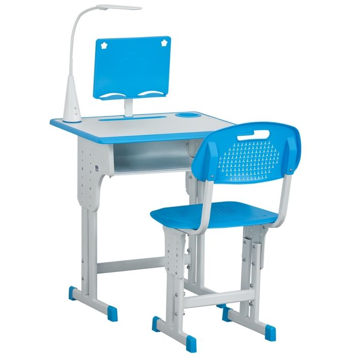 Bureau enfant - Table d’étude avec chaise - Hauteur réglable - Panneaux MDF - Âge 6 à 12 ans - Gris - 60 x 45 x 102 cm - ZENLINKJH