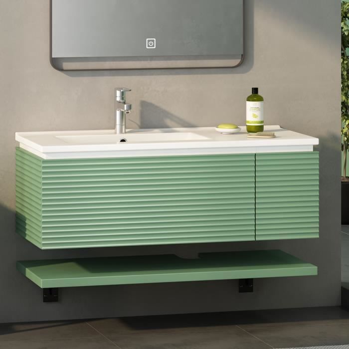 meuble de salle de bain suspendu 90 cm - un vasque en céramique et un tiroir - vert(robinet non inclus)