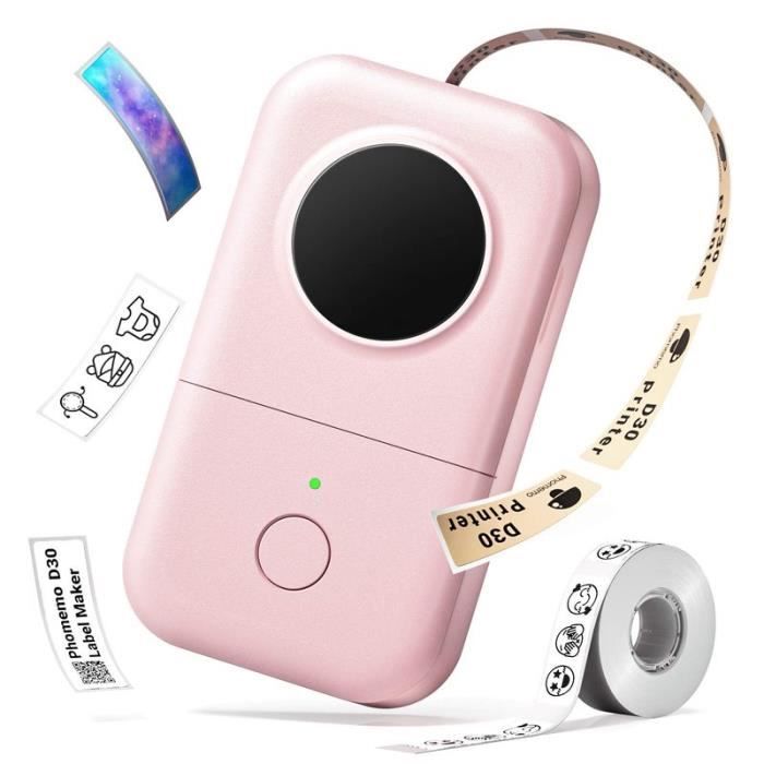 Imprimante D'étiquettes Phomemo D30 Mini Bluetooth - Avec 5 Rouleaux De Papier - Pour Organisation Maison, Bureau, école - Rose