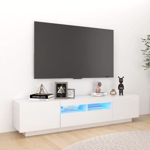 meuble tv led style moderne 180x35x40 cm blanc