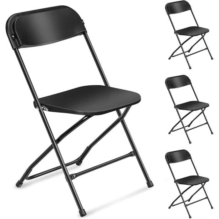 Lot de 4 chaises pliantes en plastique noir sièges commerciaux empilables portables intérieurs et extérieurs avec cadre en acier Lot de 4 chaises pliantes en plastique noir sièges commerciaux empilables portables intérieurs et extérieurs avec cadre en acier