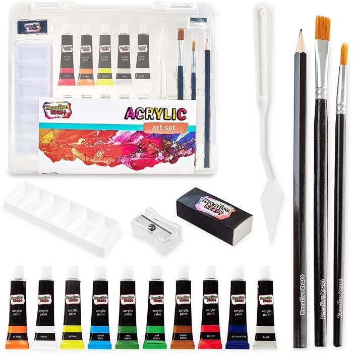 Peinture Acrylique - Kit Creatif 10 Tubes Peinture Acrylique Pinceaux  Materiel Art Loisirs Créatifs Adultes Non Toxique[73] - Cdiscount  Beaux-Arts et Loisirs créatifs