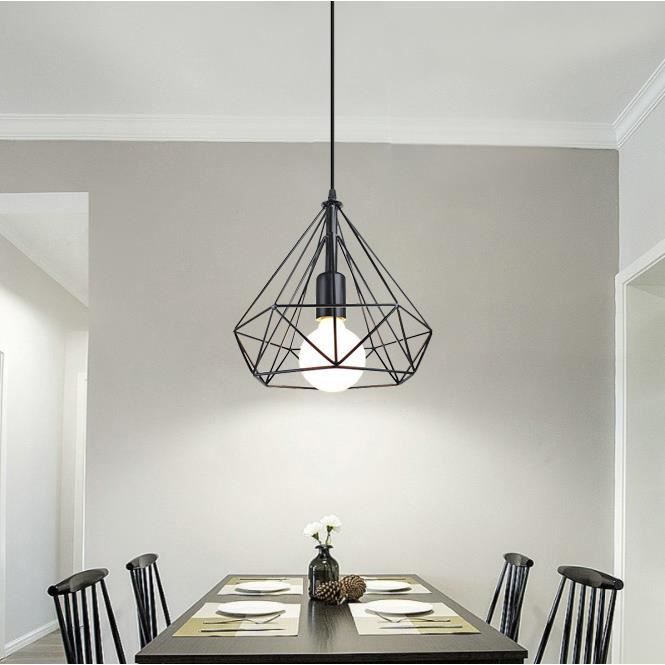 MOGOD Lustre Rétro E27 25CM Suspension Luminaire Cage en Métal Noir pour Chambre Salon