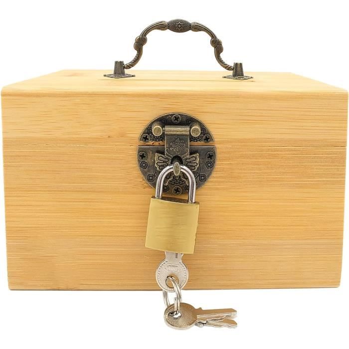 Coffre Au Trésor En Bois Vintage Avec Cadenas - Boîte De Rangement 11,8 X 8 X 8 Cm