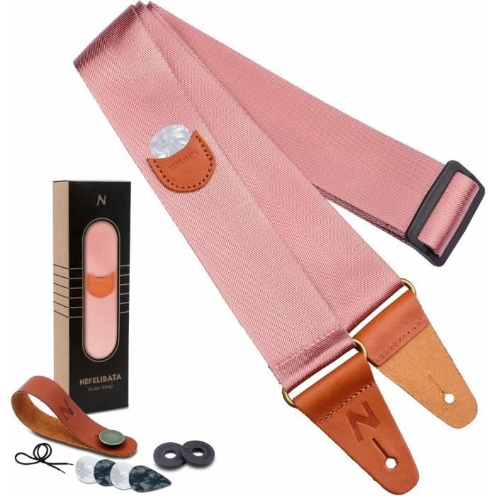 Nefelibata Sangle De Guitare, Double En Cuir Pleine Fleur, Avec 4 Nefelibata Sangle De Guitare, Double En Cuir Pleine Fleur, Avec 4