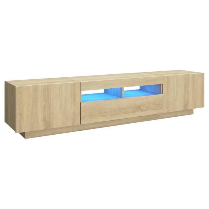 Meuble TV LED Chêne sonoma 180x35x40 cm - Marron - Contemporain - Design - Porte(s) et tiroir(s)