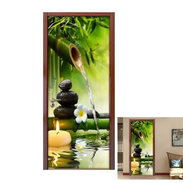 Sticker Porte 3D Zen Trompe L'Oeil Effet Réaliste - Papier Peint Mural Imperméable PVC 77x200cm Pour Chambre, Salle De Bain & Cuisine