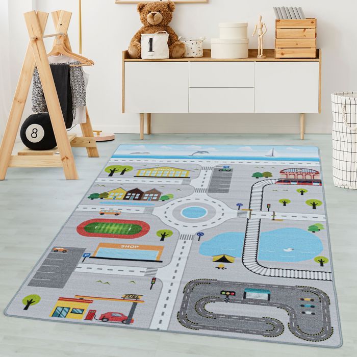 Carpetsale24 Tapis enfant tapis de jeu color gris 100x150 cm tapis chambre enfant tapis chambre bébé