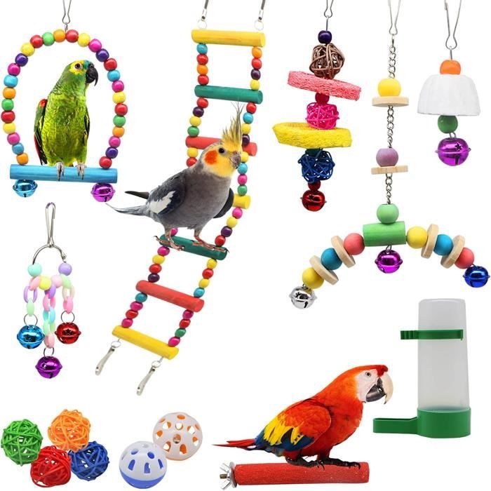 Lot de 14 jouets pour oiseaux - Tosu - Balançoires - Coloré - À mâcher - Pour perroquets