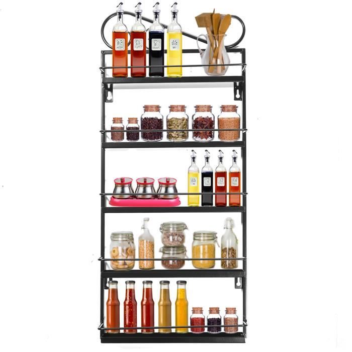 Étagère à épices murale 5 niveaux Rangement Cuisine 30x6.5x68cm Métal