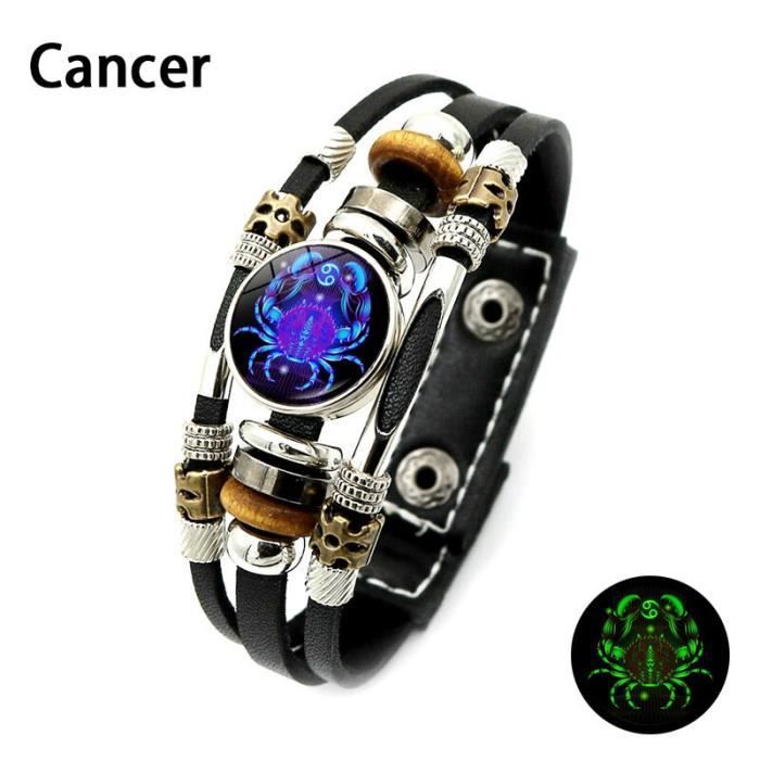 Bracelet Zodiaque Acier Inoxydable Et Cuir Pour Hommes - Constellation Tissée - Bijou Horoscope Style Punk