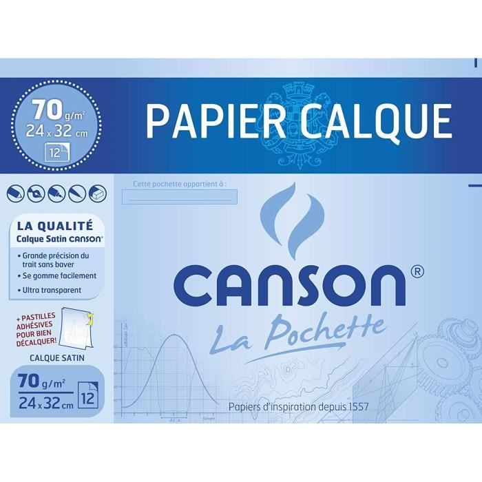 CANSON - Pochette papier calque satin + pastilles - 24 x 32 cm - 70g - 12 feuilles