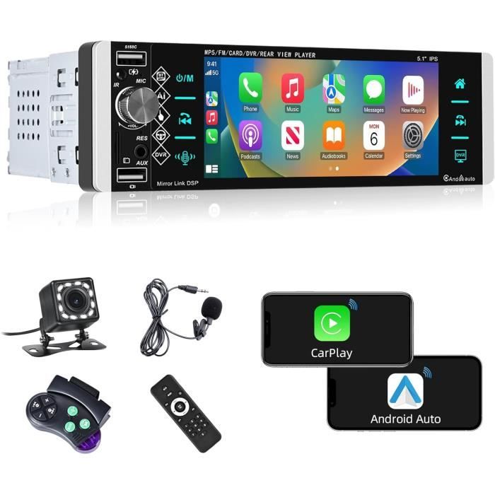 1Din Autoradio Avec Filaire Apple Carplay Android Auto, 5,1 Pouces Écran  Bluetooth Avec Commande Au Volant-Lien Miroir-Fm-Us[u574] - Cdiscount Auto