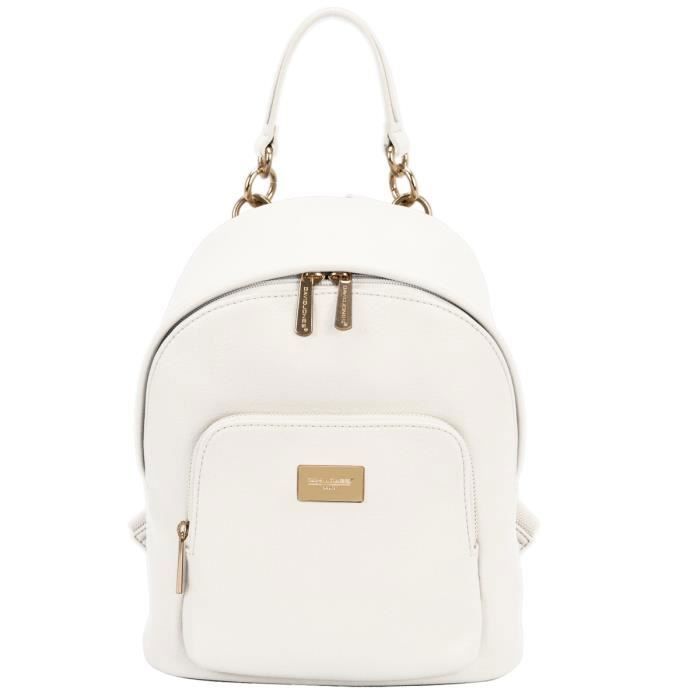 David Jones - Sac à Dos Ville Femme Petite Taille - Cartable Cuir PU Fille - Fashion Backpack Mode Tendance Chic Sac Epaule - Blanc