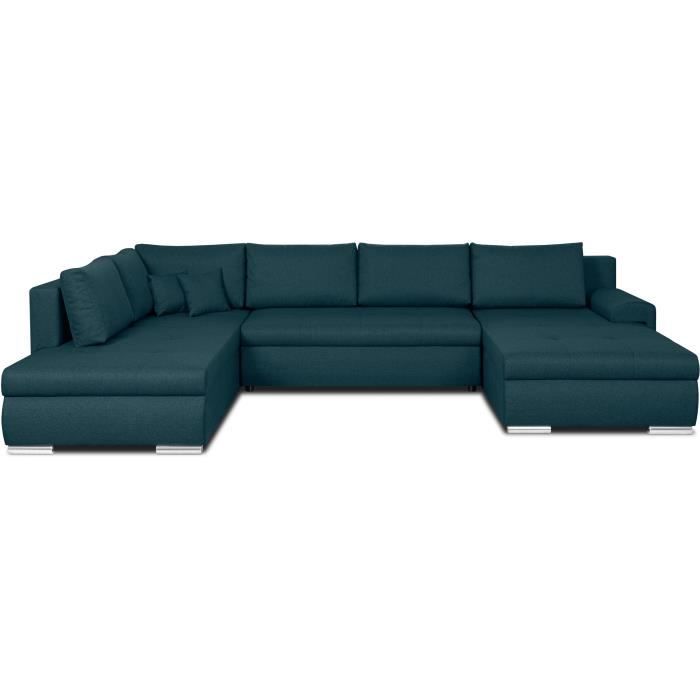 Canapé d'angle panoramique convertible -7 places - INDIAN - Tissu 100% polyester - Bleu canard - 360