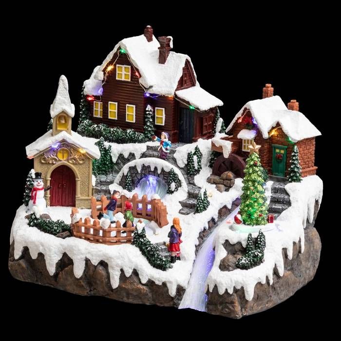 Village de Noel lac gele anime musical 28 LED transfo Feeric lights christmas Cdiscount Maison