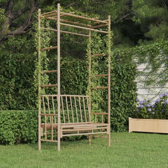 banc de jardin avec pergola - fimei - bambou - extérieur - brun - contemporain